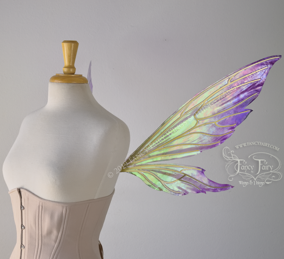 Econo Aynia Iridescent Convertible Fairy Wings Painted in Purple & Green with Candy Gold veins