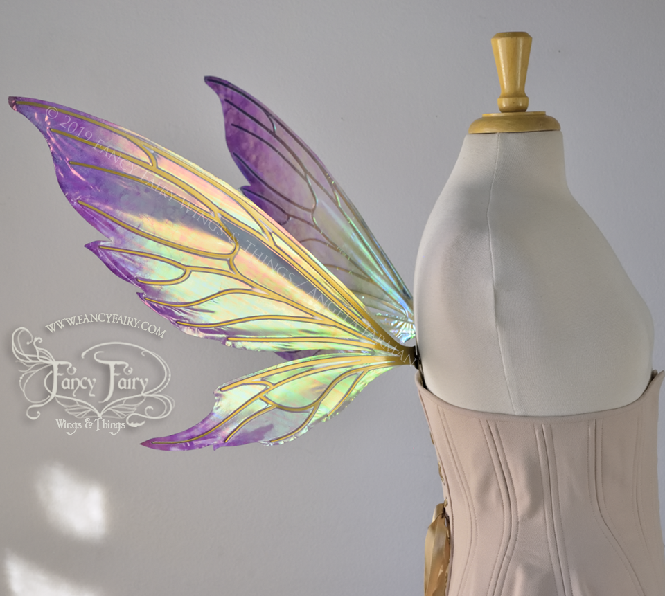 Econo Aynia Iridescent Convertible Fairy Wings Painted in Purple & Green with Candy Gold veins