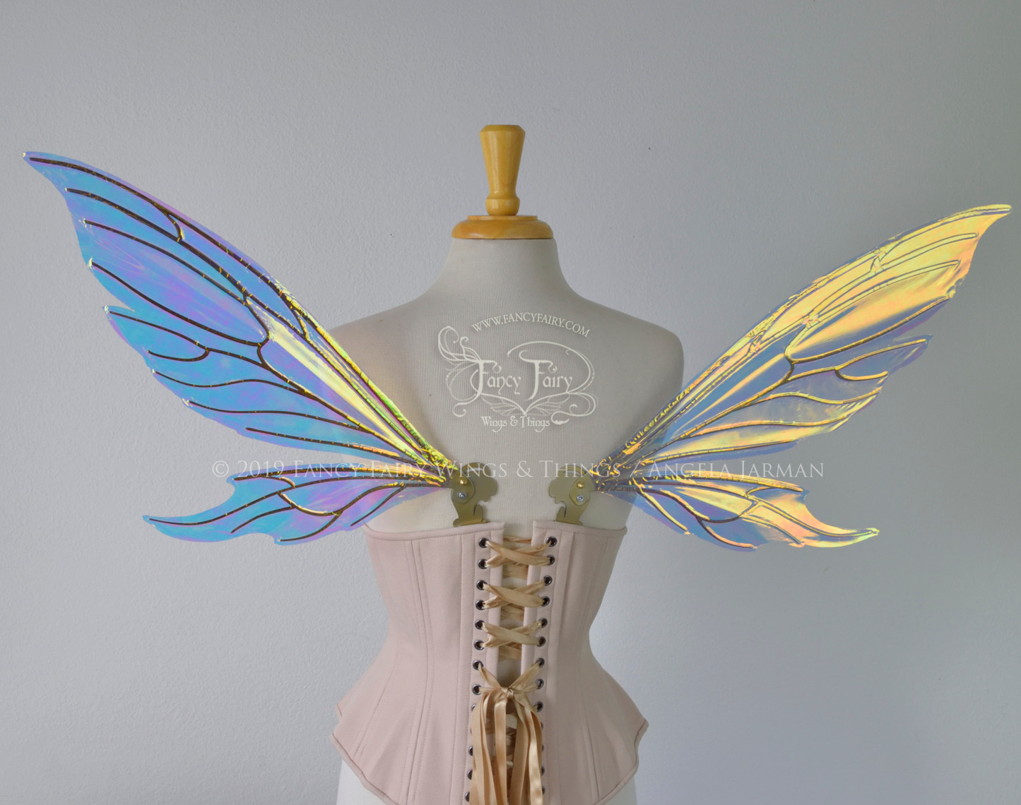 Econo Aynia Iridescent Convertible Fairy Wings in Clear Diamond Fire with Candy Gold veins