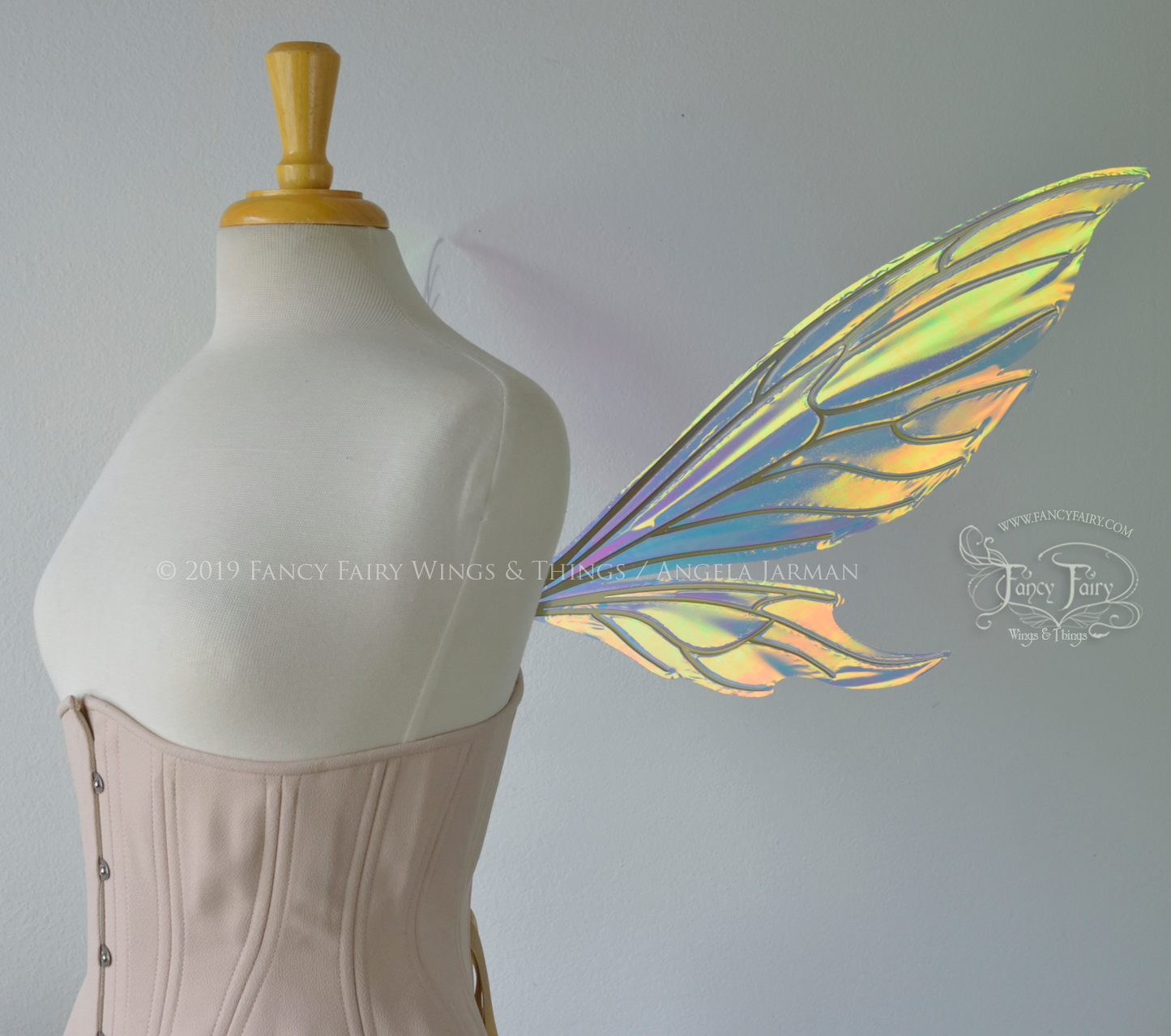 Econo Aynia Iridescent Convertible Fairy Wings in Clear Diamond Fire with Candy Gold veins