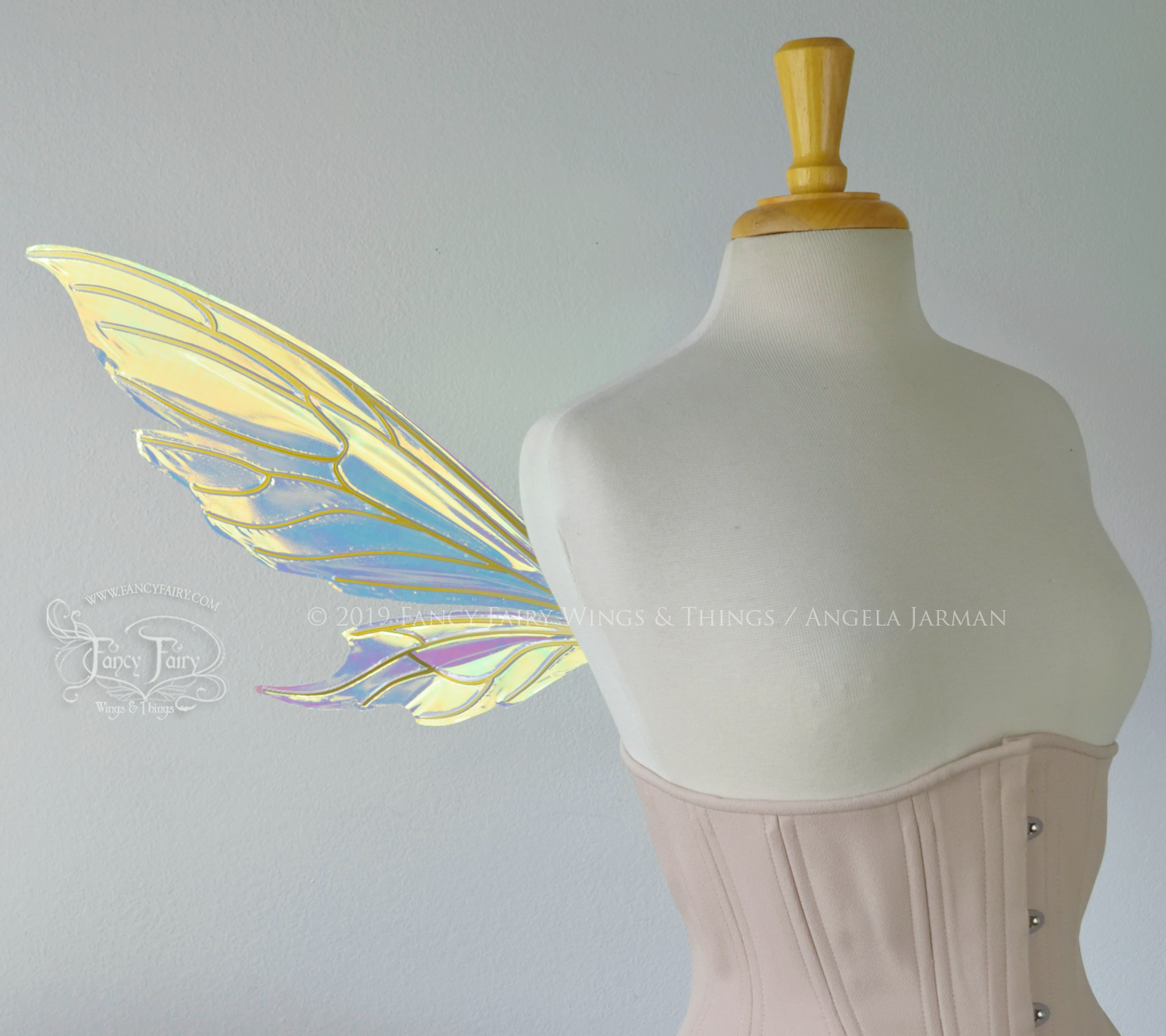 Econo Aynia Iridescent Convertible Fairy Wings in Clear Diamond Fire with Candy Gold veins