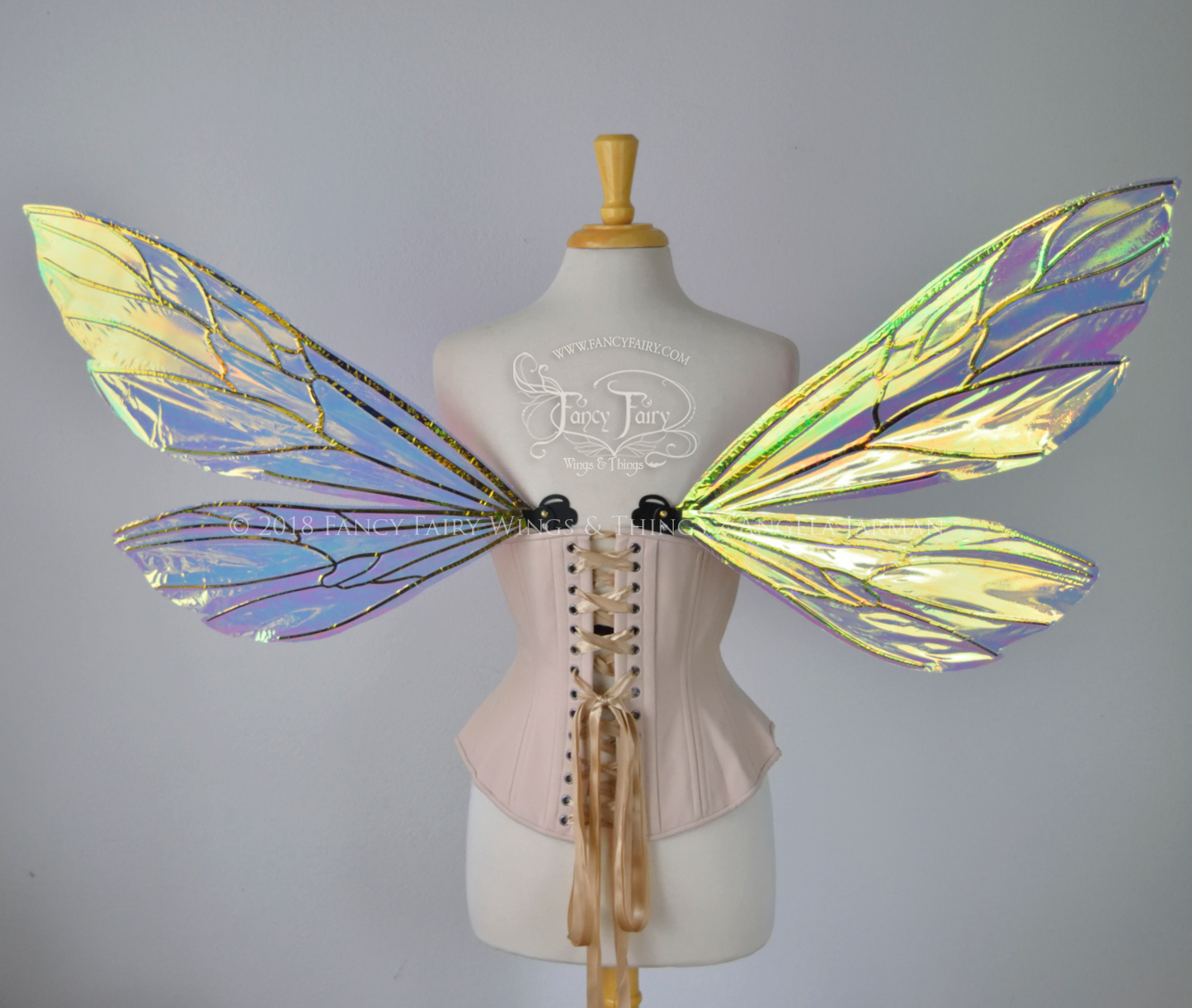 Ellette Convertible Iridescent Fairy Wings in Clear Diamond Fire with black veins