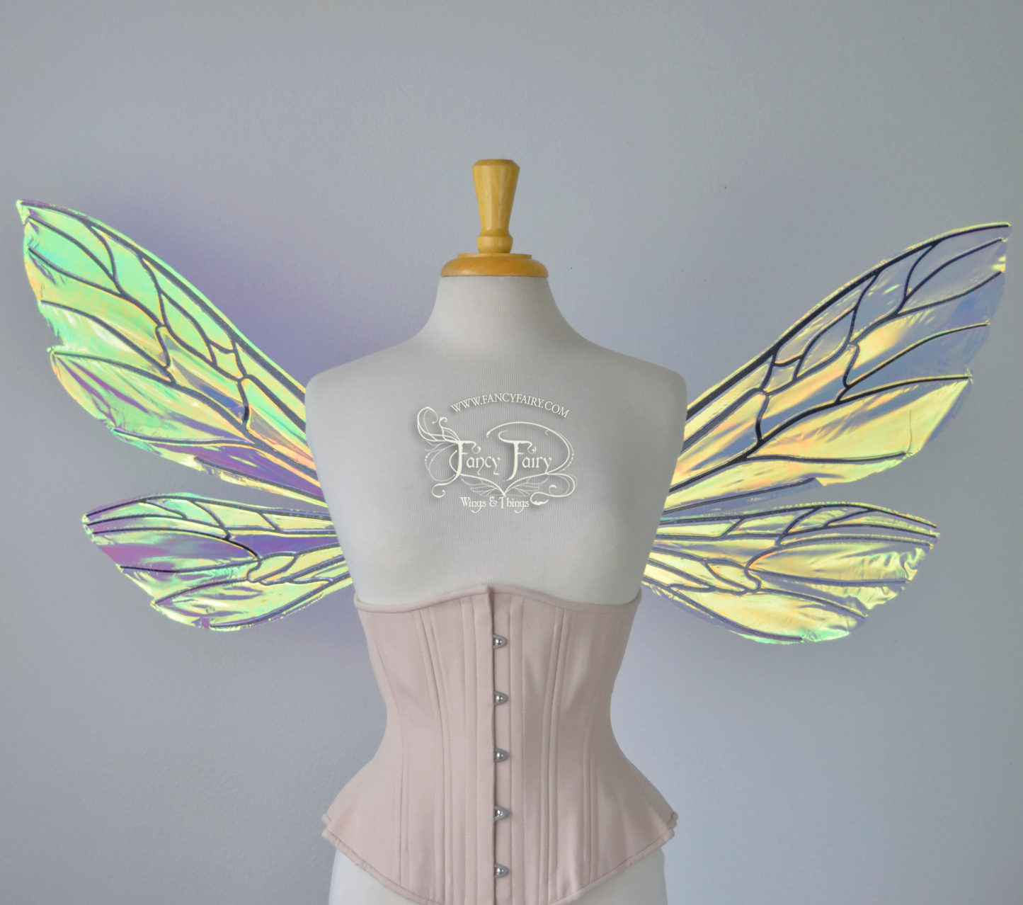 Ellette Convertible Iridescent Fairy Wings in Clear Diamond Fire with black veins