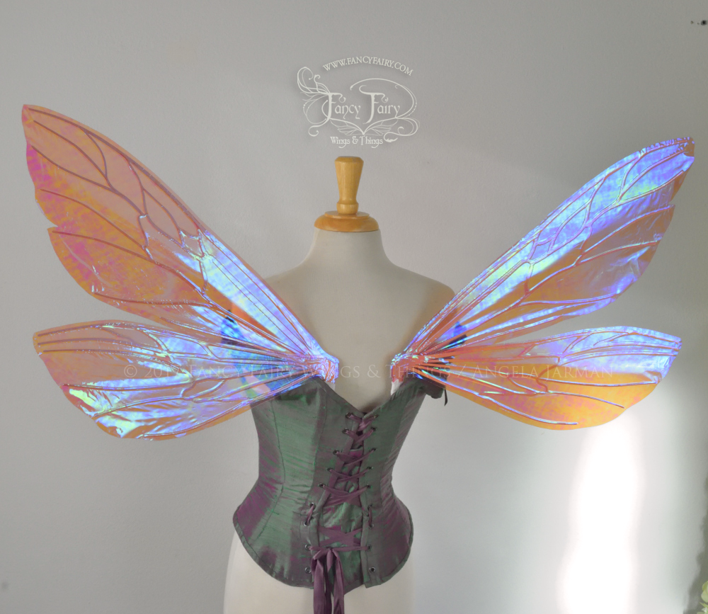 Ellette Iridescent Fairy Wings in Berry with Pearl veins