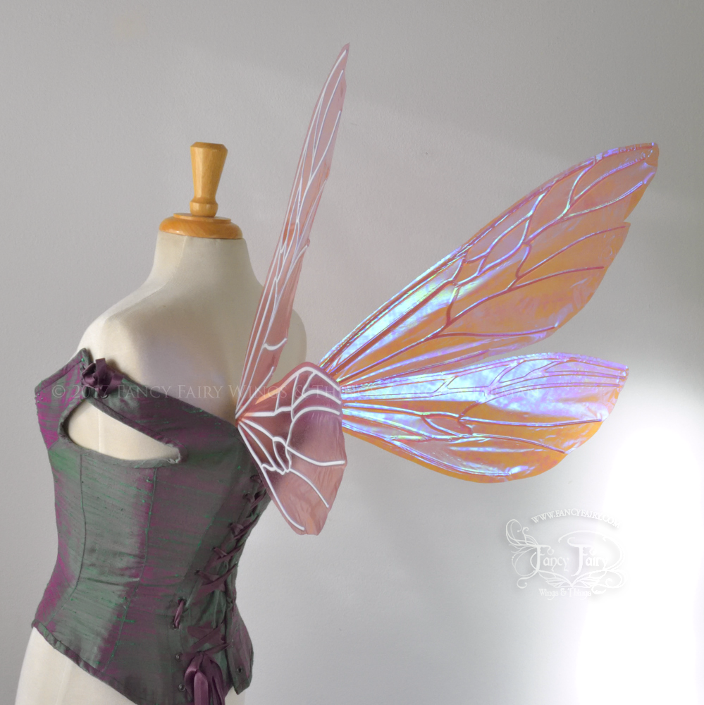 Ellette Iridescent Fairy Wings in Berry with Pearl veins