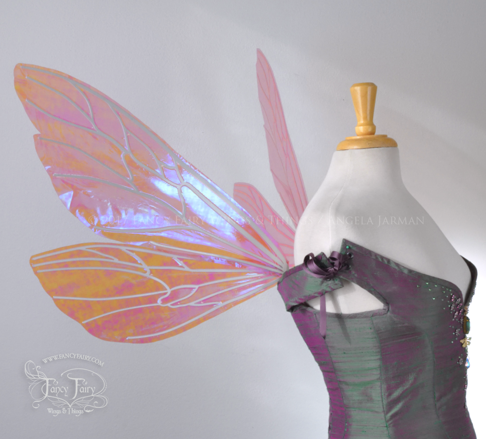 Ellette Iridescent Fairy Wings in Berry with Pearl veins