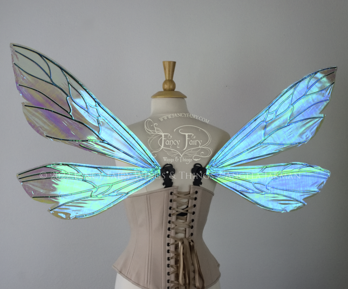 Ellette Convertible Iridescent Fairy Wings in Absinthe with black veins