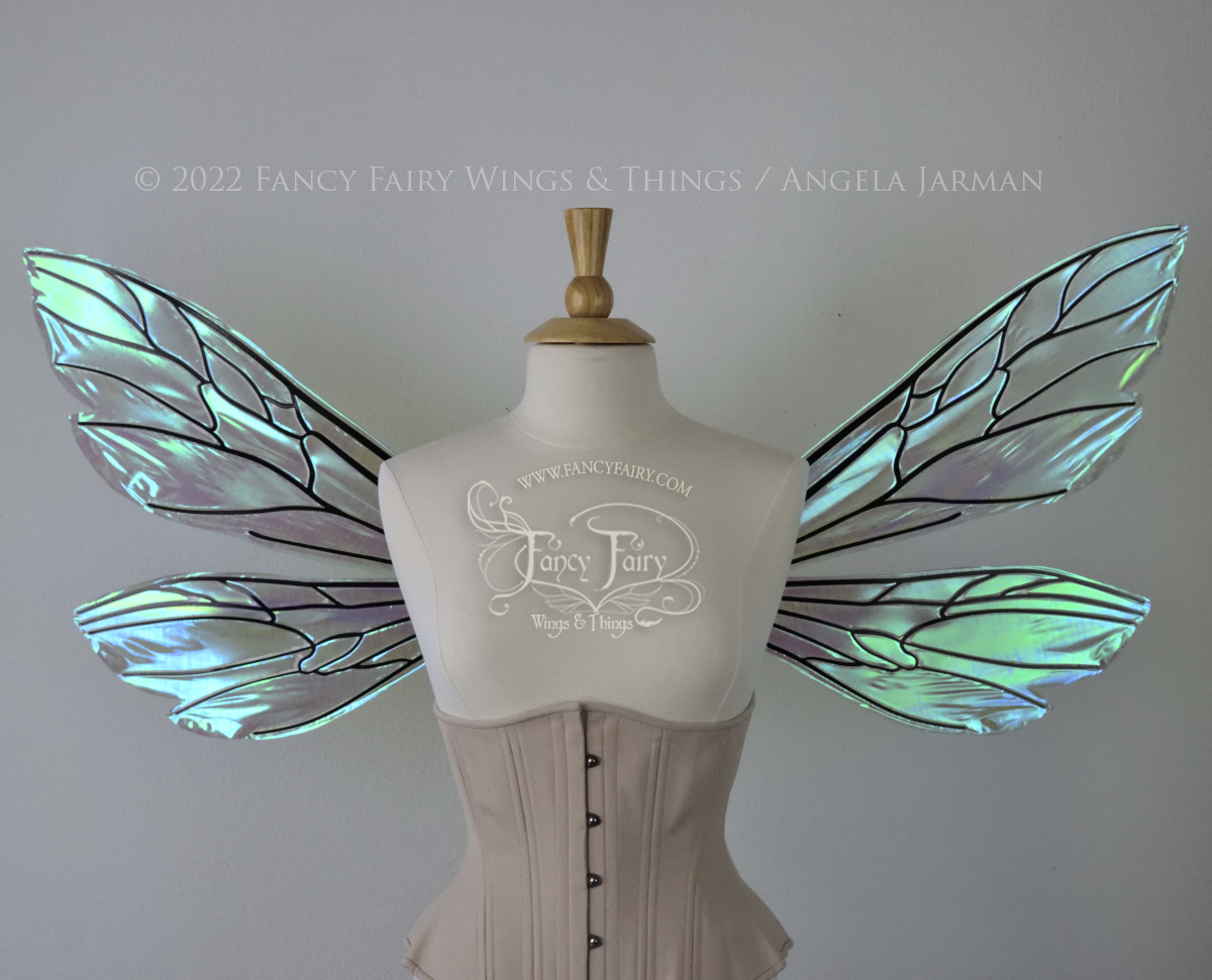 Ellette Convertible Iridescent Fairy Wings in Absinthe with black veins