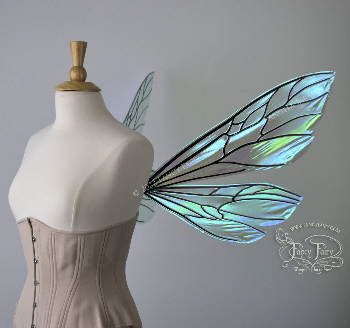 Ellette Convertible Iridescent Fairy Wings in Absinthe with black veins