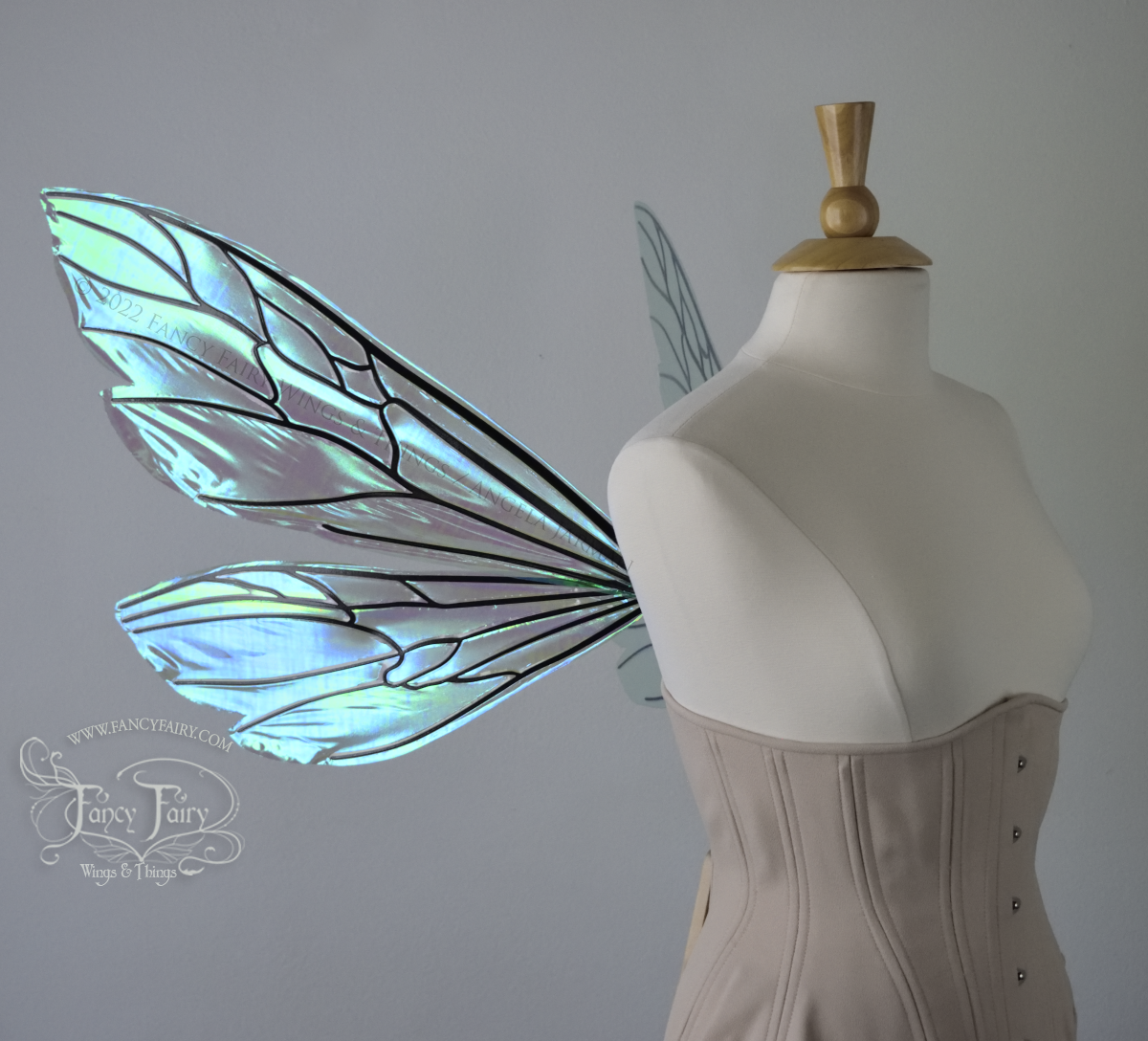 Ellette Convertible Iridescent Fairy Wings in Absinthe with black veins