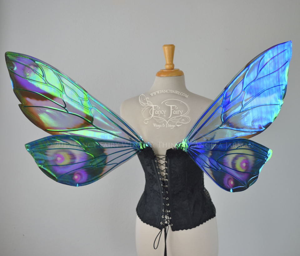 Ellette Painted Iridescent Fairy Wings in Unseelie Blue