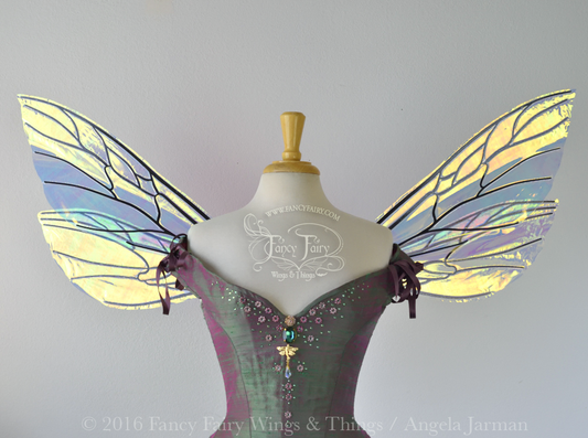 Ellette Iridescent Fairy Wings in Clear Diamond Fire with black veins