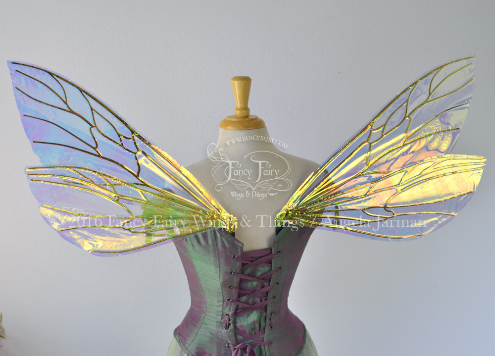 Ellette Iridescent Fairy Wings in Clear Diamond Fire with black veins