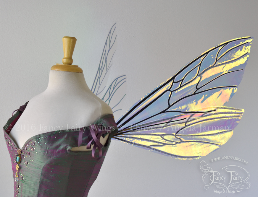 Ellette Iridescent Fairy Wings in Clear Diamond Fire with black veins