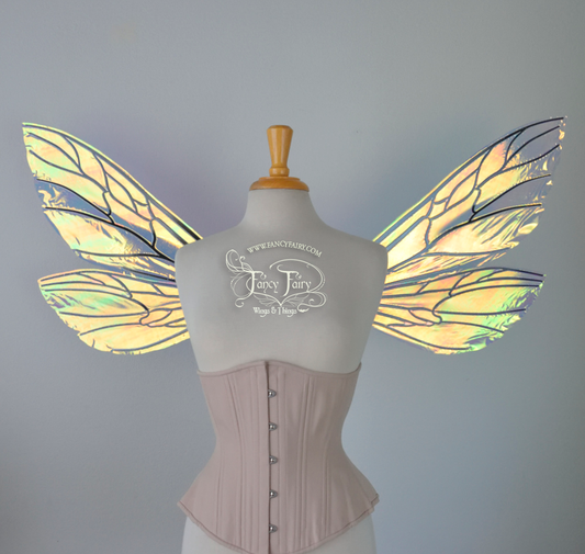 Ellette Iridescent Fairy Wings in Clear Diamond Fire with Black veins
