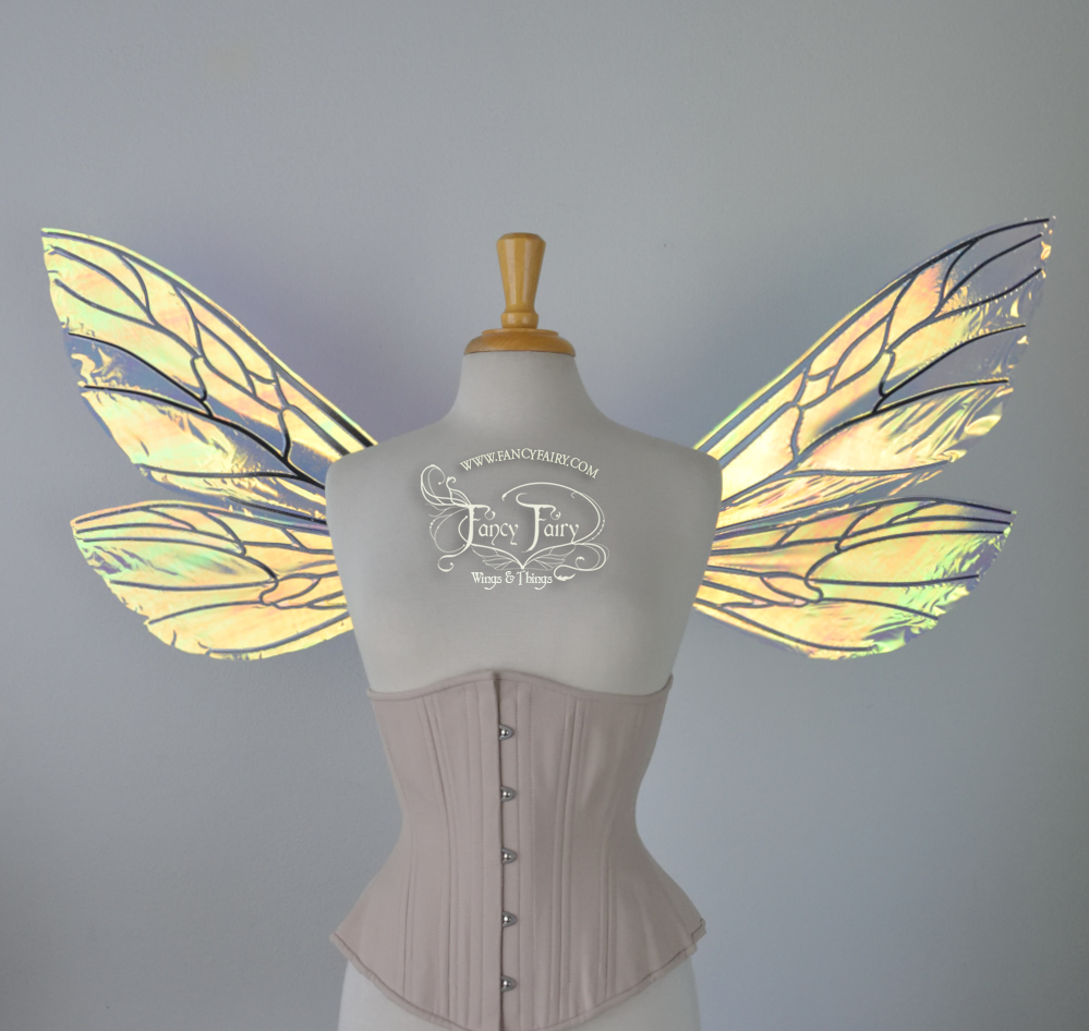 Ellette Iridescent Fairy Wings in Clear Diamond Fire with Black veins