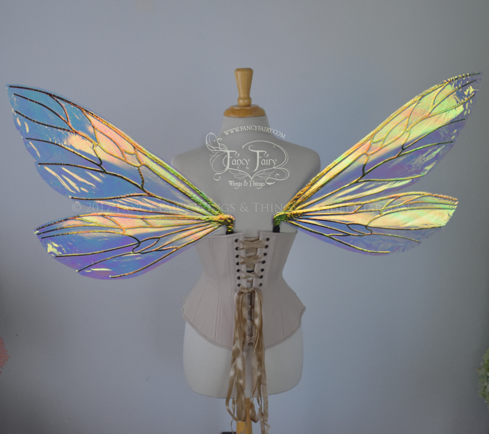 Ellette Iridescent Fairy Wings in Clear Diamond Fire with Black veins