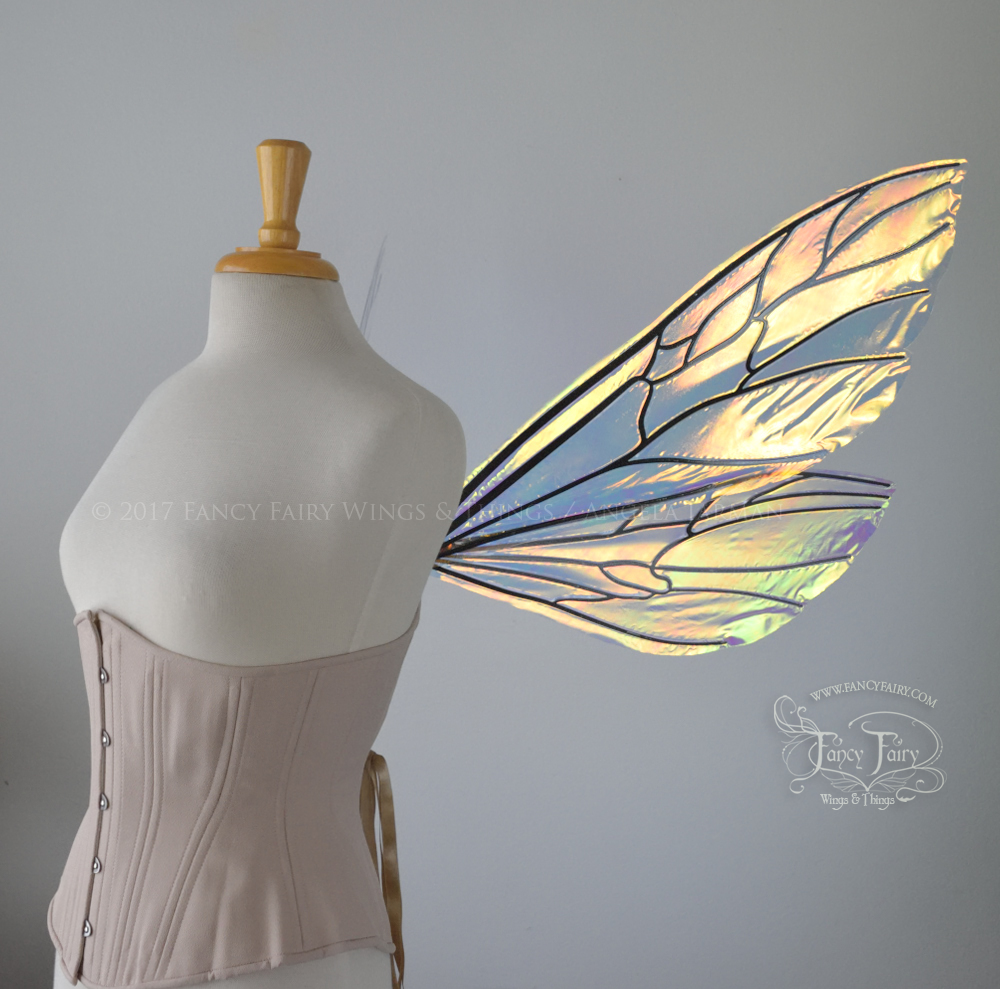 Ellette Iridescent Fairy Wings in Clear Diamond Fire with Black veins
