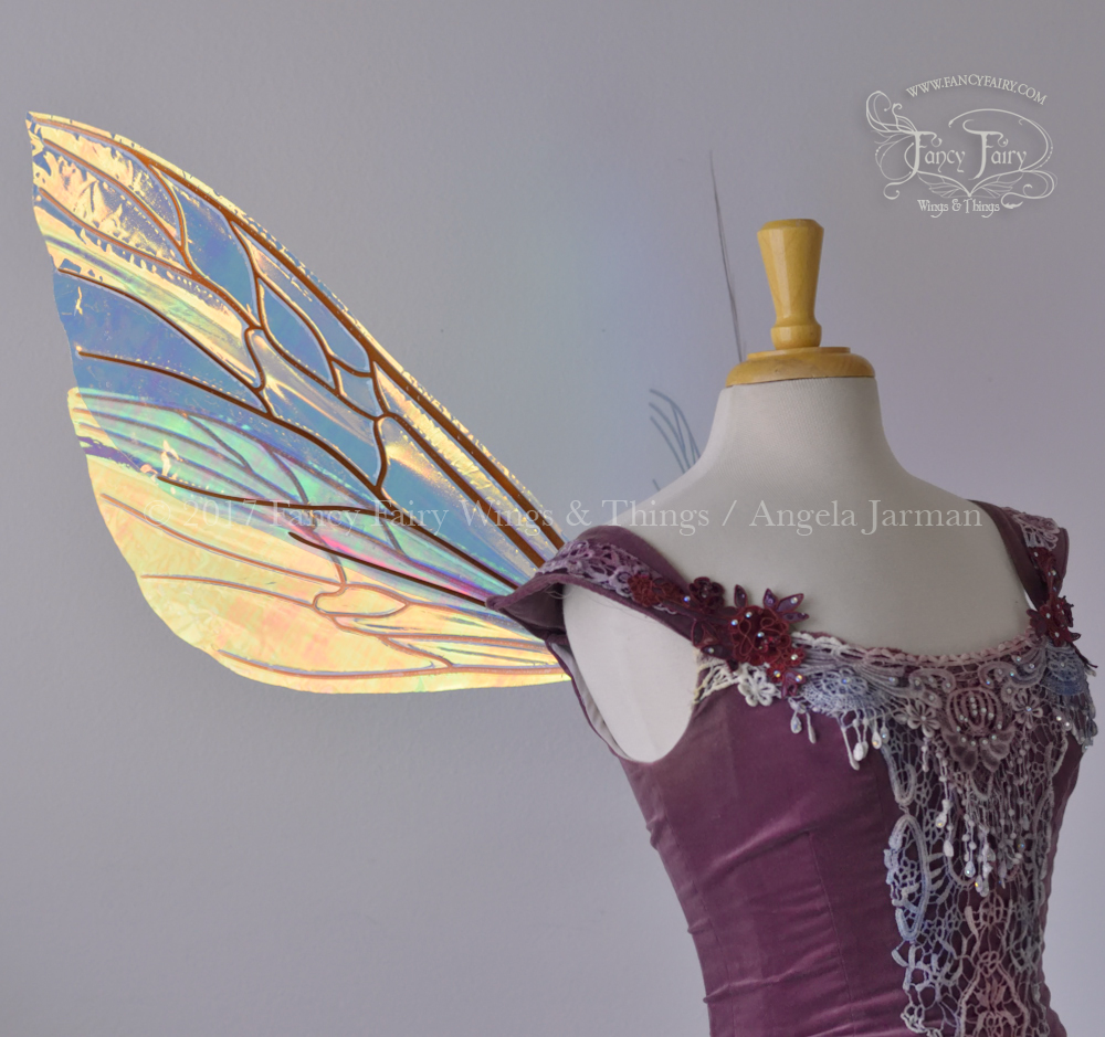 Ellette Iridescent Fairy Wings in Clear Diamond Fire with Copper Veins