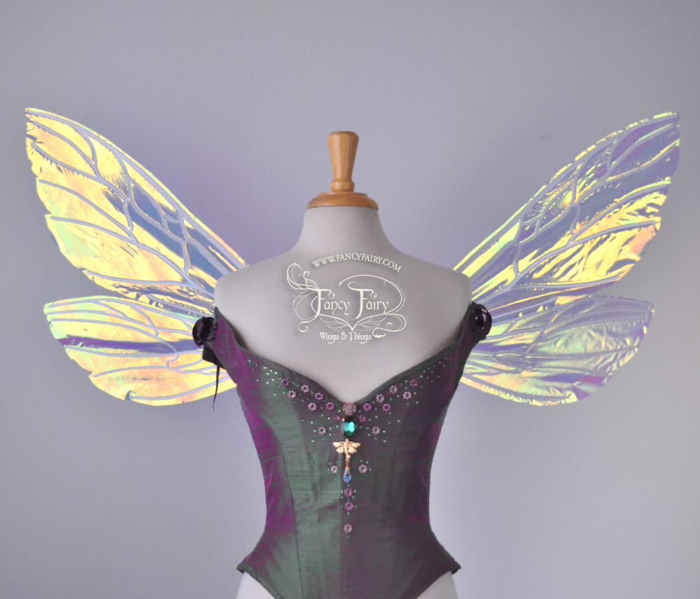 Ellette Iridescent Fairy Wings in Clear Diamond Fire with Pearl veins