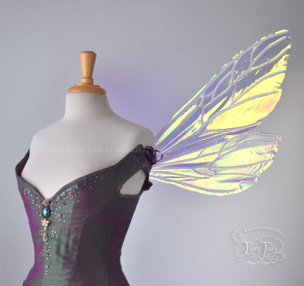 Ellette Iridescent Fairy Wings in Clear Diamond Fire with Pearl veins
