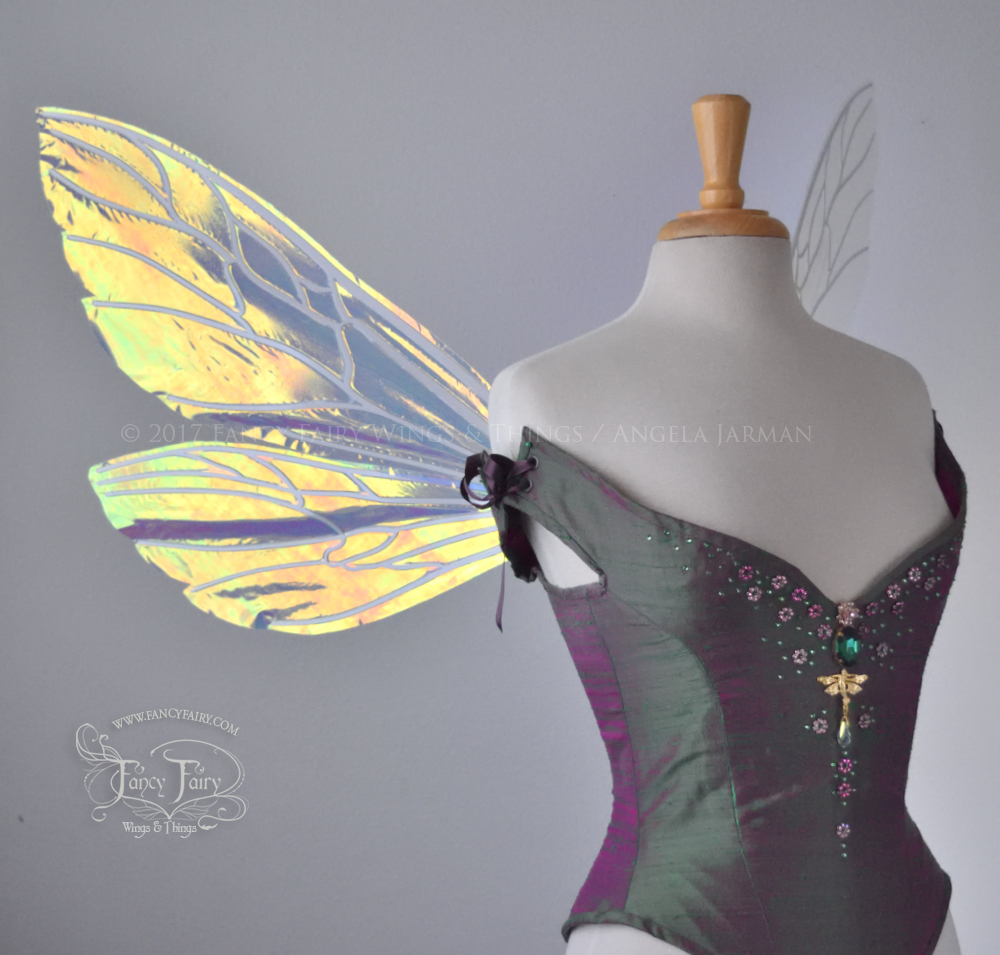 Ellette Iridescent Fairy Wings in Clear Diamond Fire with Pearl veins