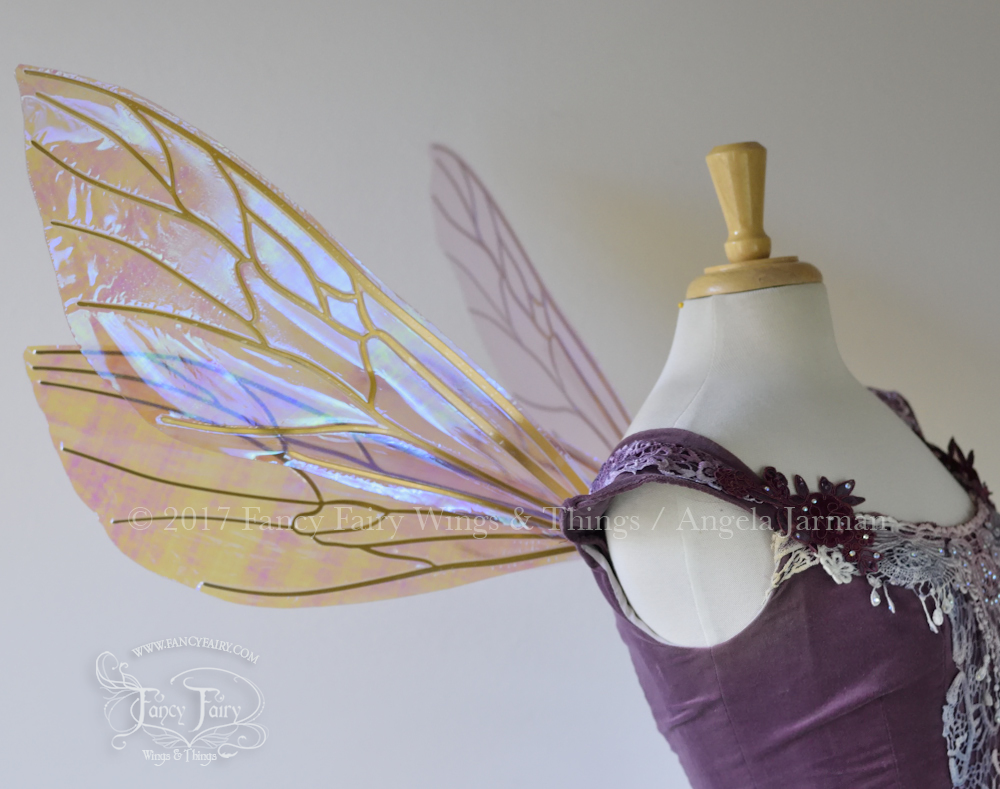 Ellette Iridescent Fairy Wings in Lilac with Gold veins