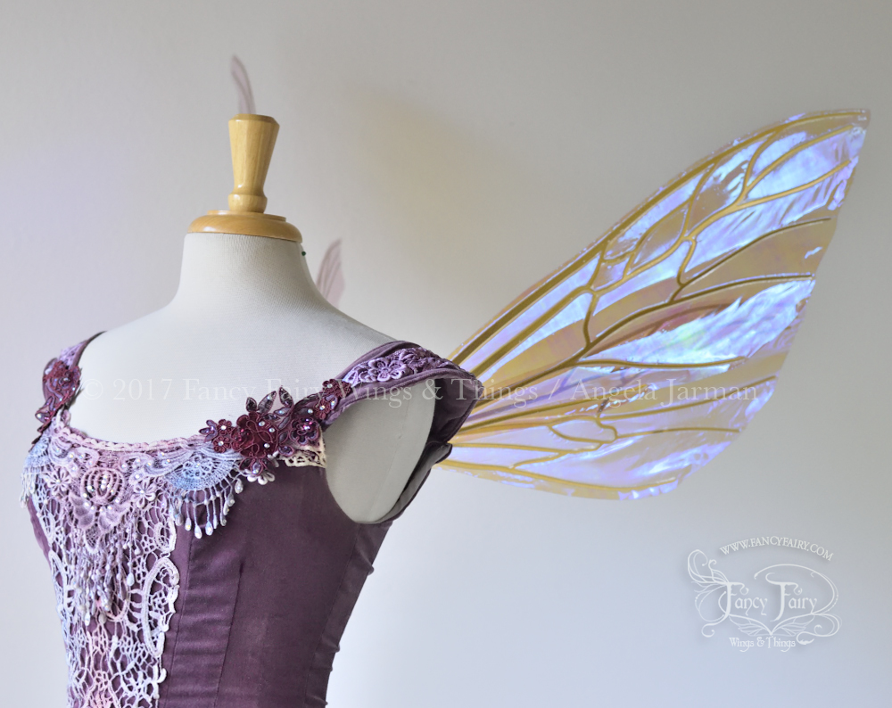 Ellette Iridescent Fairy Wings in Lilac with Gold veins