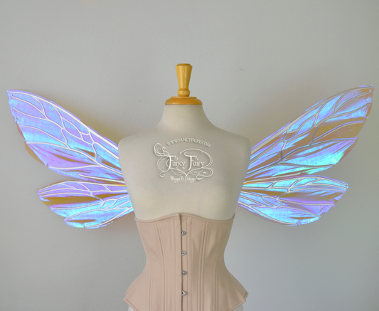 Ellette New Convertible Iridescent Fairy Wings in Lilac with Silver veins
