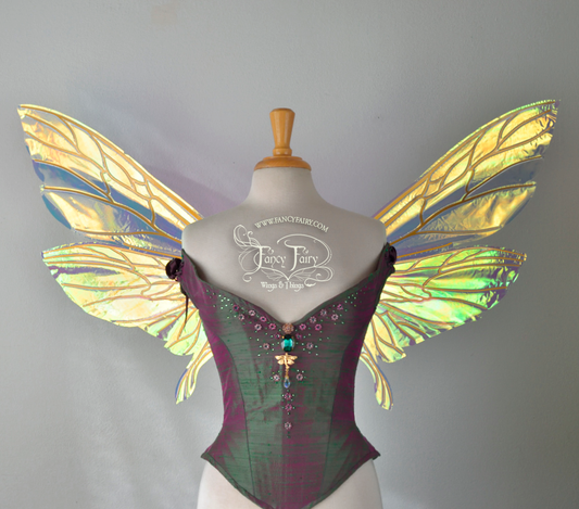 Ellette / Salome Hybrid Iridescent Fairy Wings in Clear Diamond Fire with Gold veins