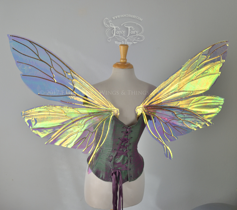 Ellette / Salome Hybrid Iridescent Fairy Wings in Clear Diamond Fire with Gold veins