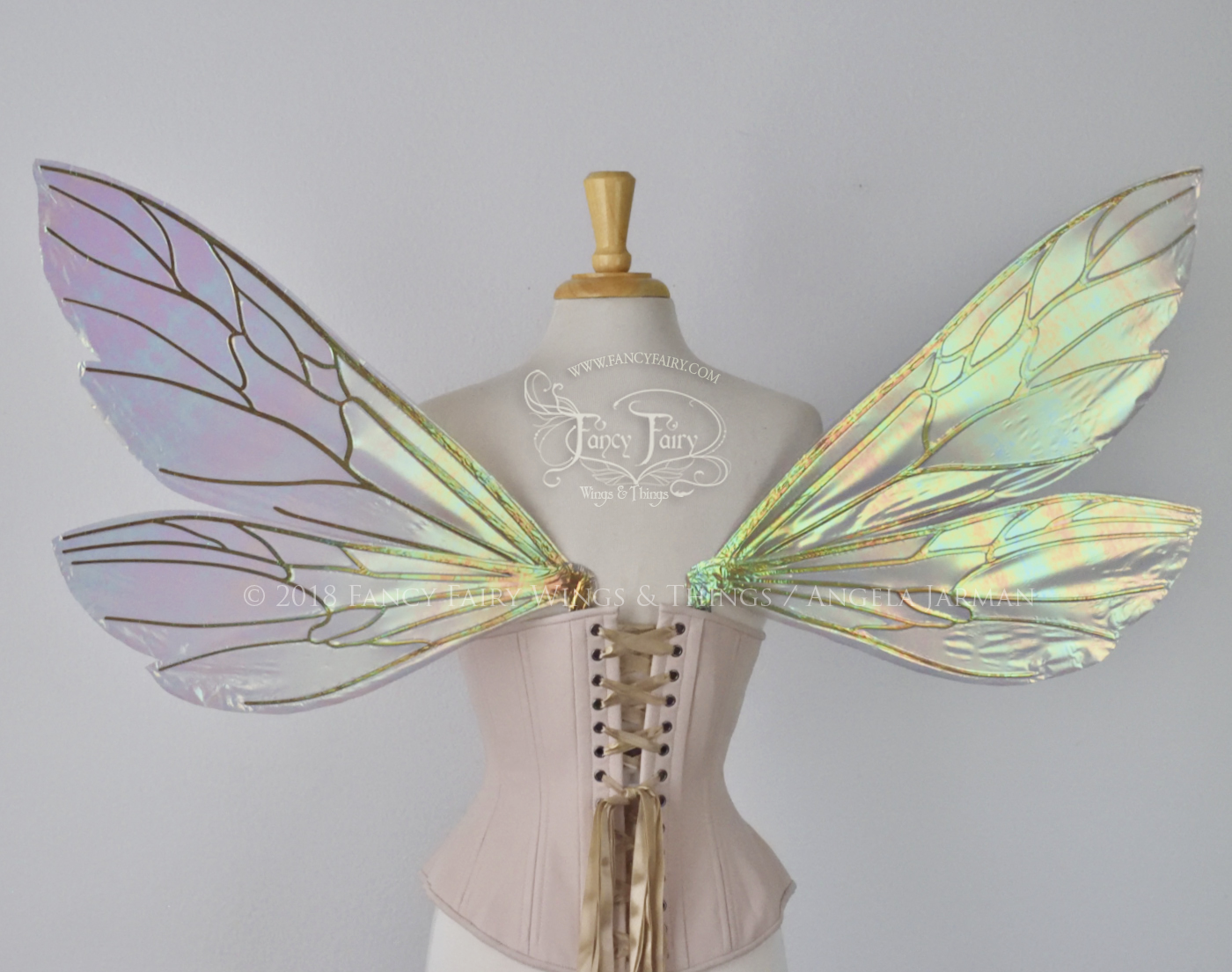 Ellette Iridescent Fairy Wings in Patina Green with Copper veins