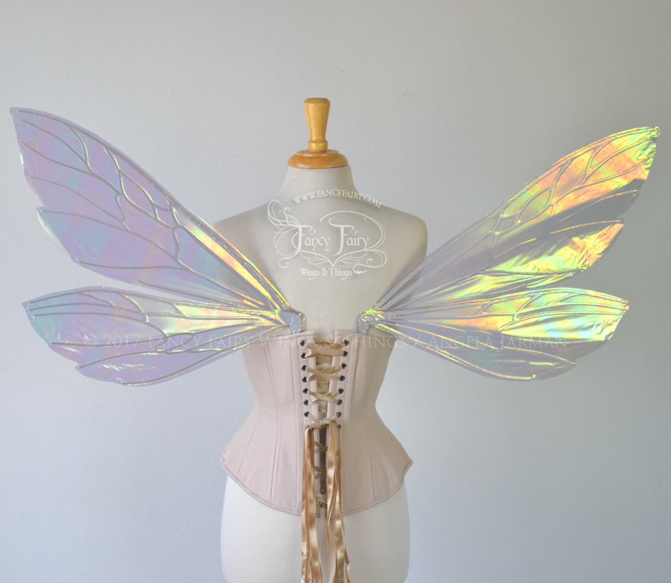 Ellette Iridescent Fairy Wings in Patina Green with Pearl veins