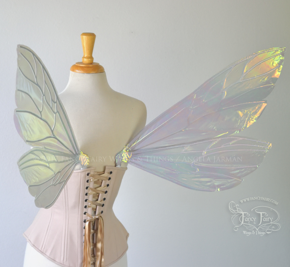 Ellette Iridescent Fairy Wings in Patina Green with Pearl veins