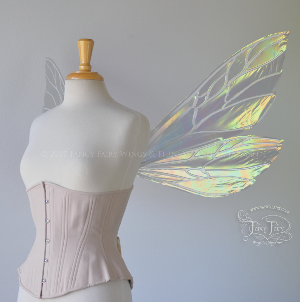 Ellette Iridescent Fairy Wings in Patina Green with Pearl veins