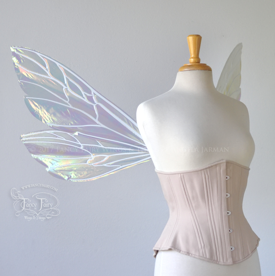 Ellette Iridescent Fairy Wings in Patina Green with Pearl veins