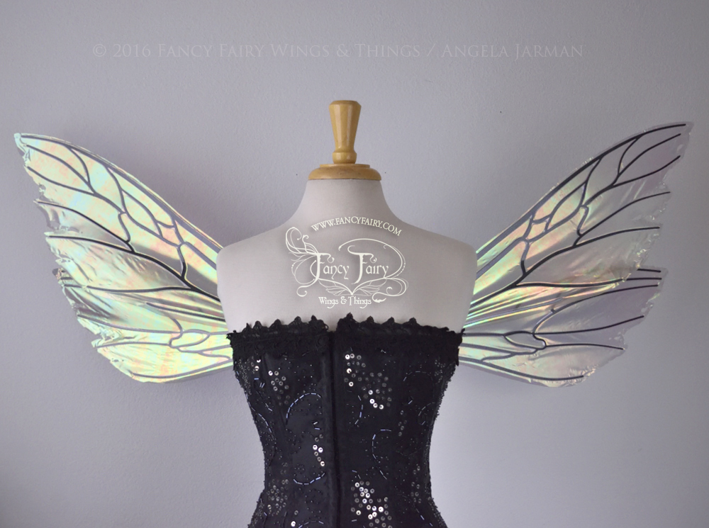 Ellette Iridescent Fairy Wings in Patina Green with black veins