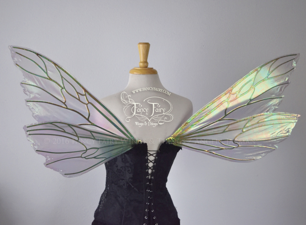 Ellette Iridescent Fairy Wings in Patina Green with black veins