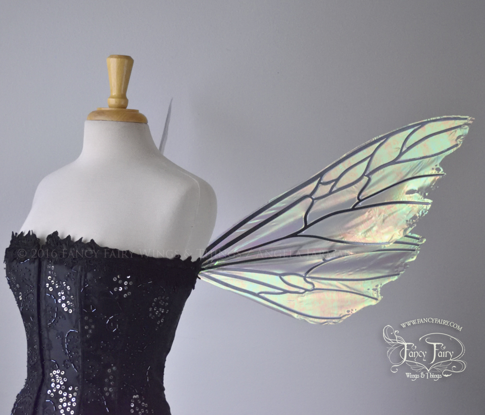Ellette Iridescent Fairy Wings in Patina Green with black veins
