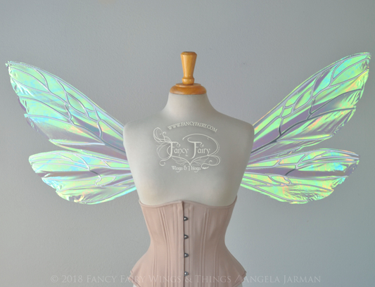 Ellette Iridescent Fairy Wings in White Satin with Chrome veins