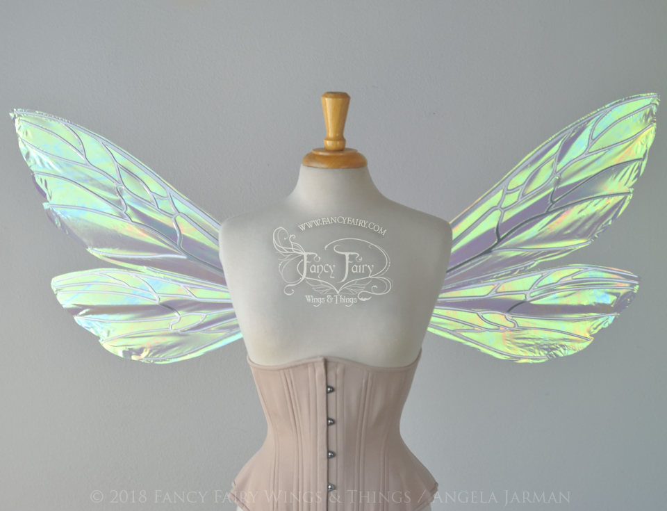 Ellette Iridescent Fairy Wings in White Satin with Chrome veins