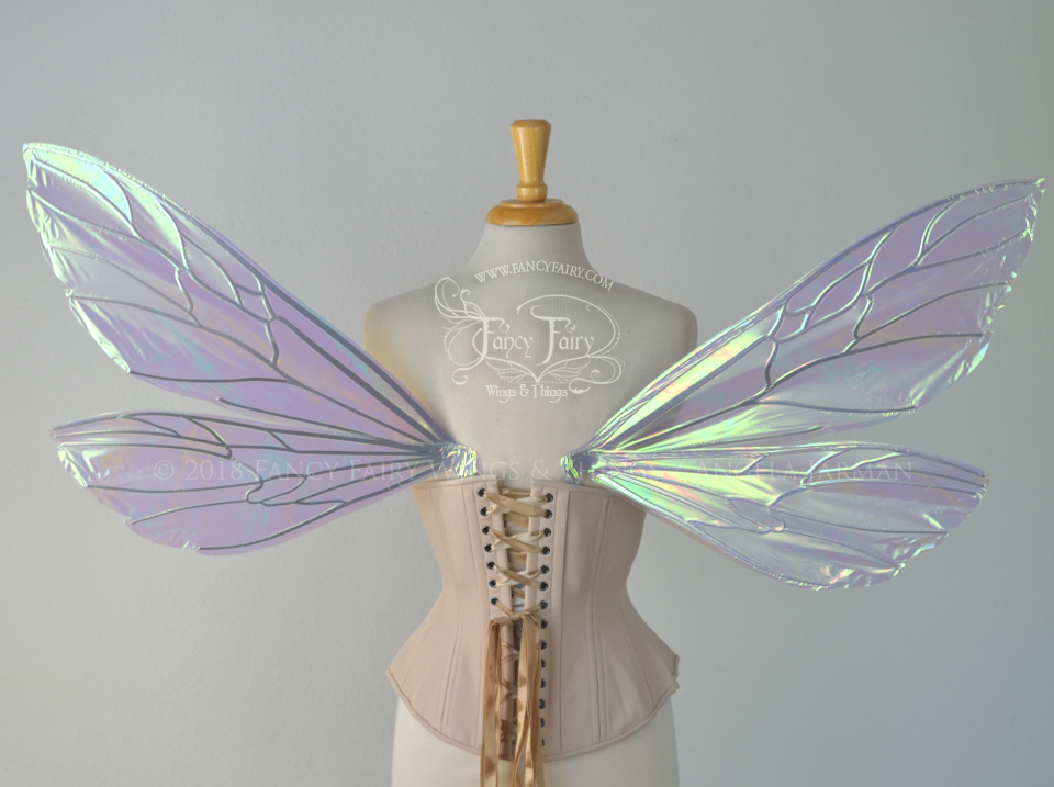 Ellette Iridescent Fairy Wings in White Satin with Chrome veins