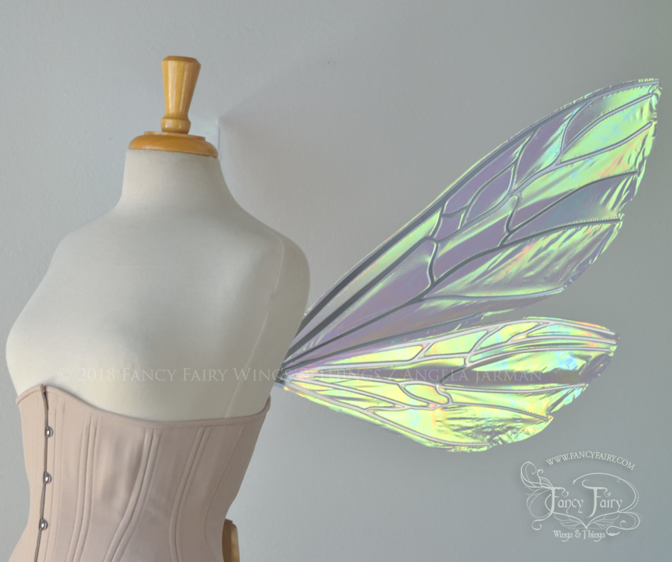 Ellette Iridescent Fairy Wings in White Satin with Chrome veins