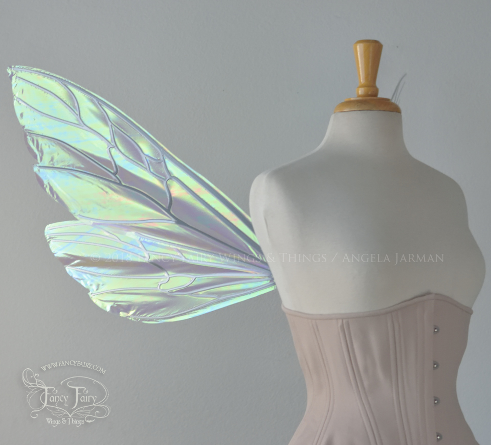 Ellette Iridescent Fairy Wings in White Satin with Chrome veins