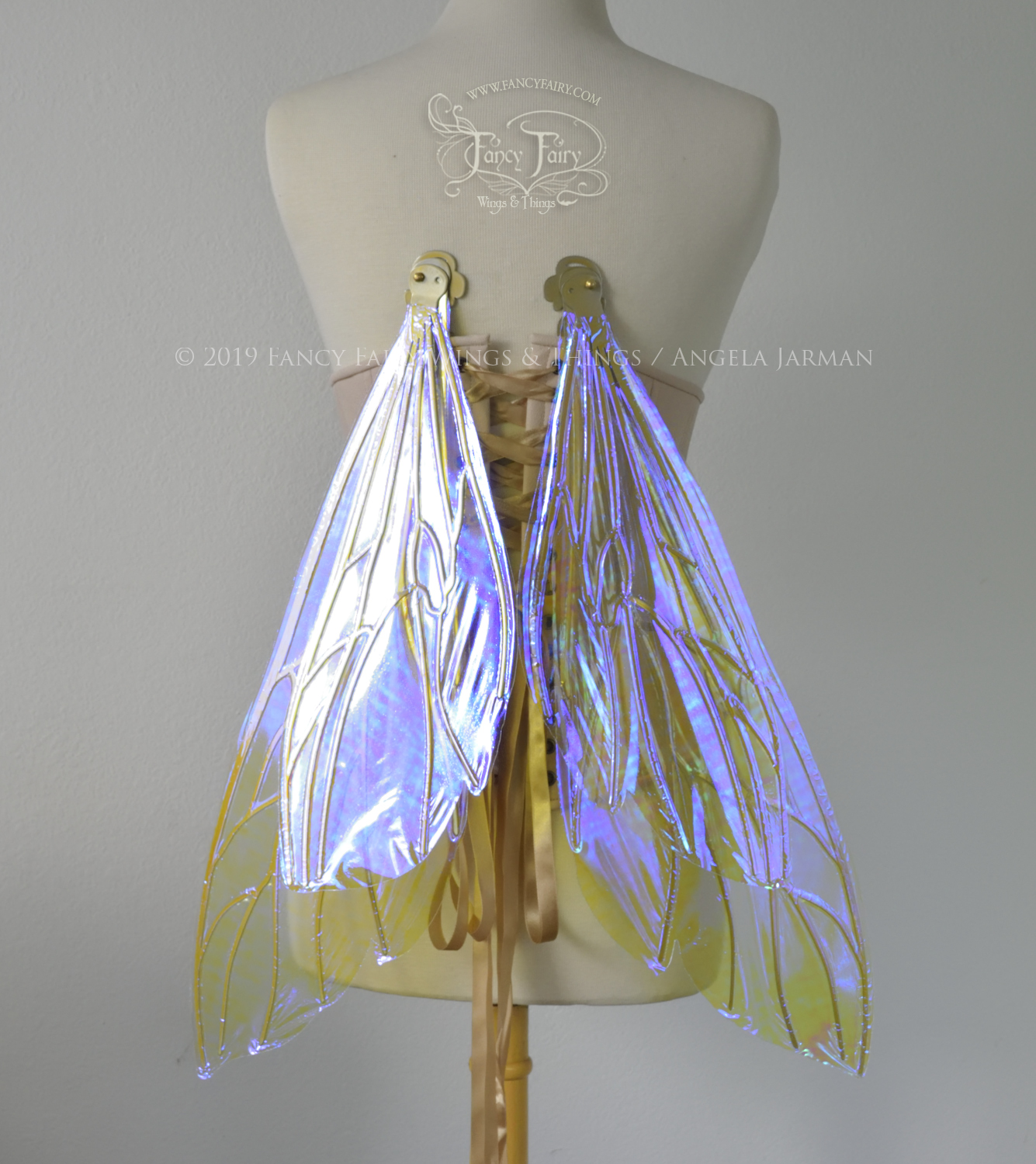 Ellette New Convertible Iridescent Fairy Wings in Ultraviolet with Candy Gold veins