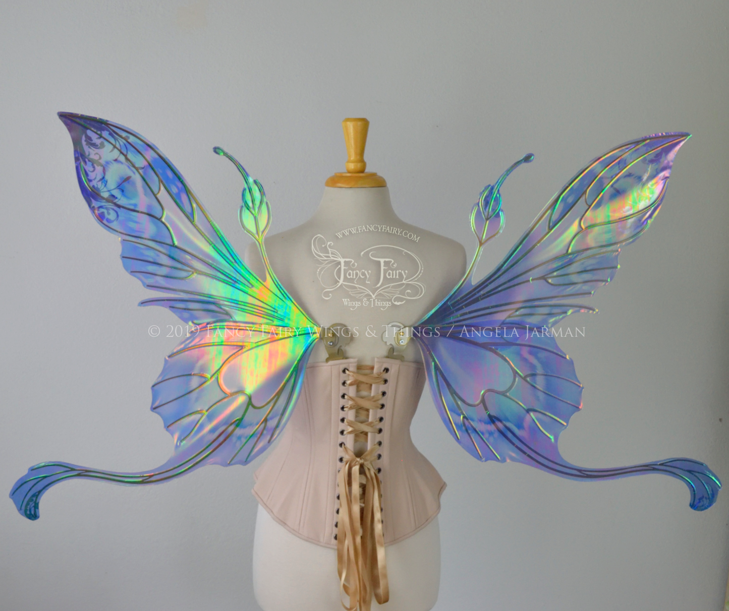 Elvina G "Blue Dream" Gilded Iridescent Convertible Fairy Wings with Swarovski Crystals