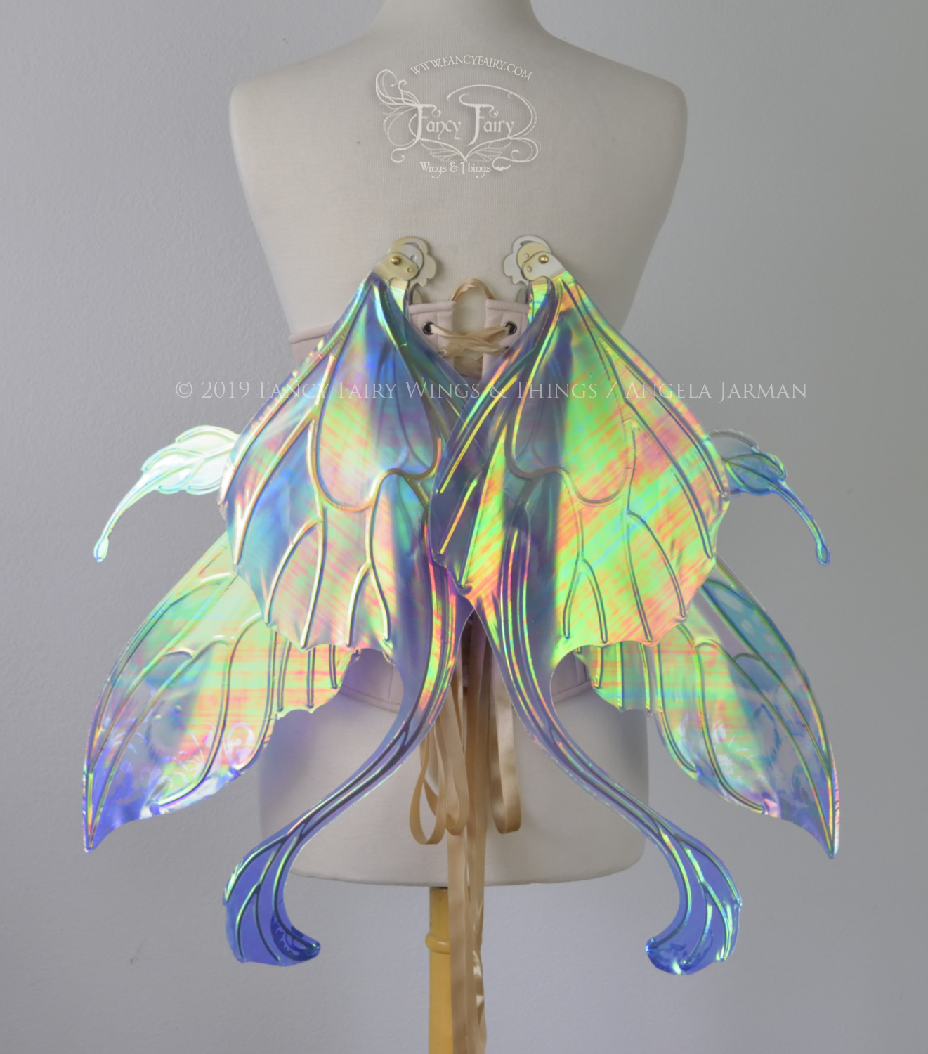 Elvina G "Blue Dream" Gilded Iridescent Convertible Fairy Wings with Swarovski Crystals