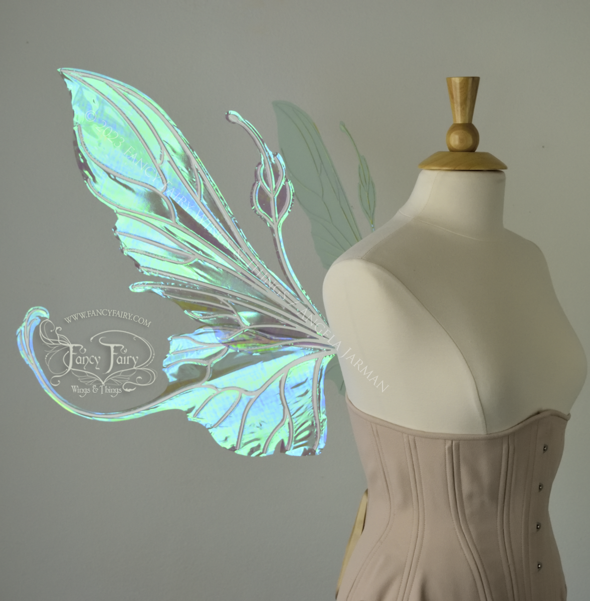 Elvina Iridescent Convertible Fairy Wings in Absinthe with White veins