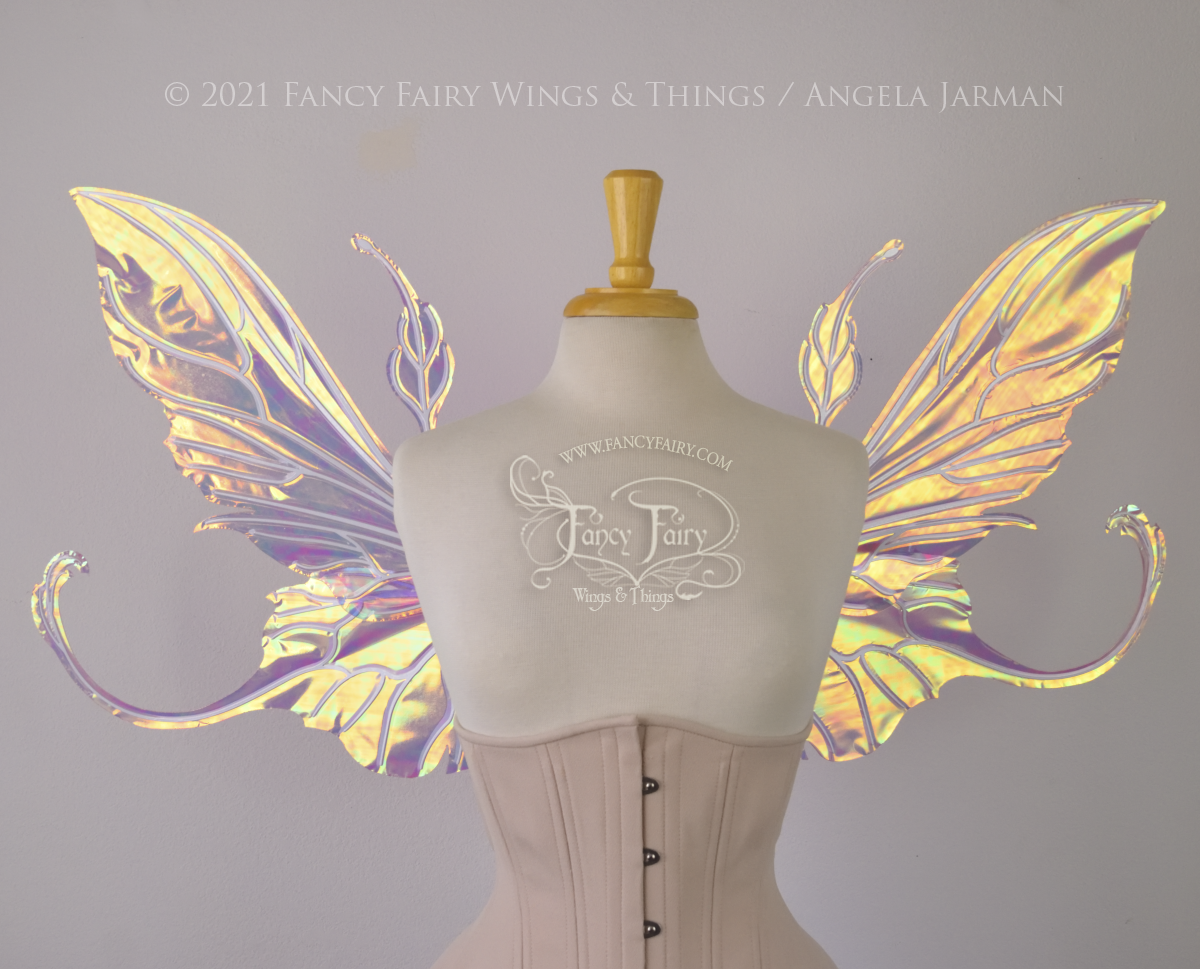 Elvina Iridescent Convertible Fairy Wings in Bloom with White veins
