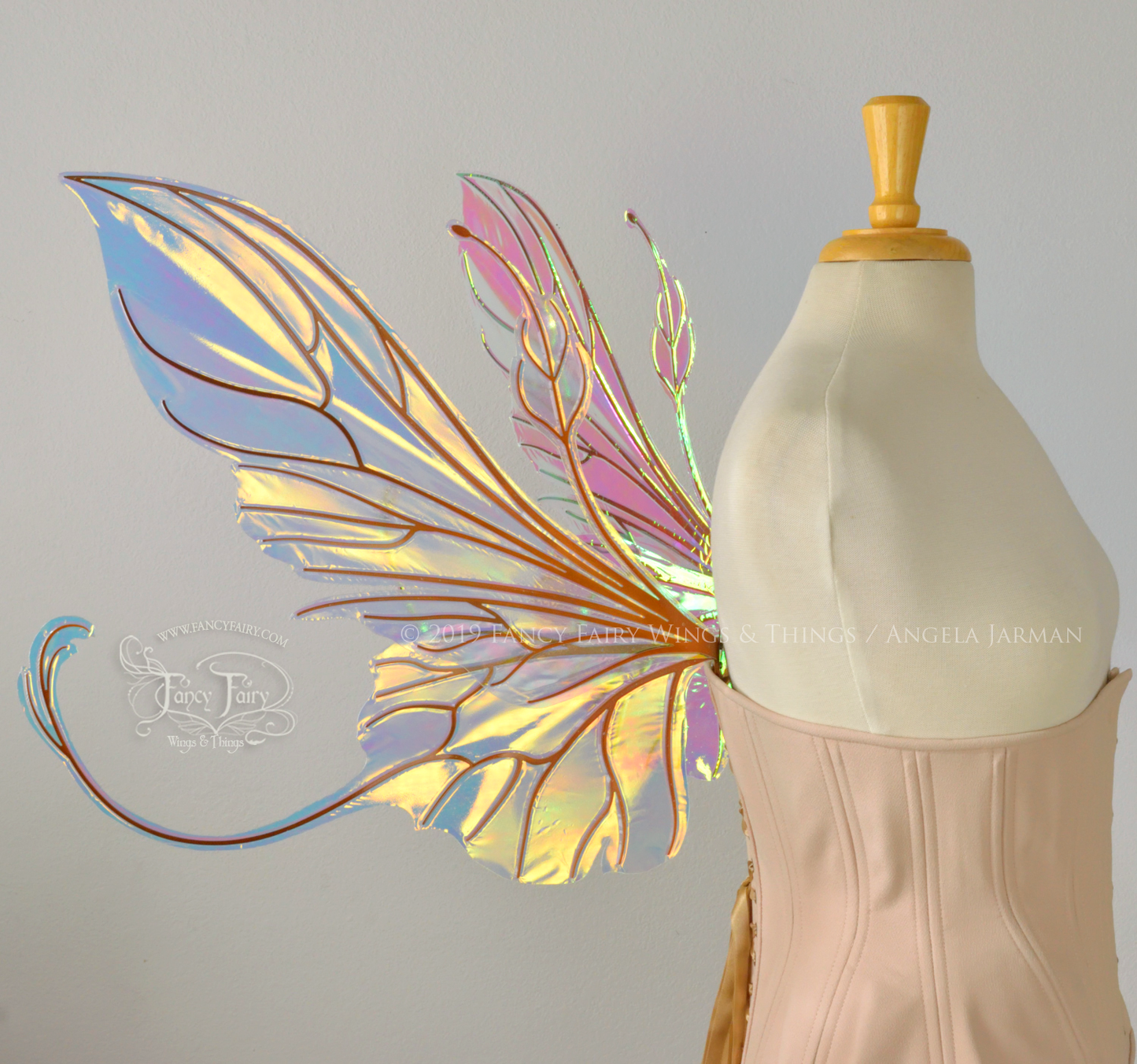 Elvina Iridescent Convertible Fairy Wings in Clear Diamond Fire with Copper veins